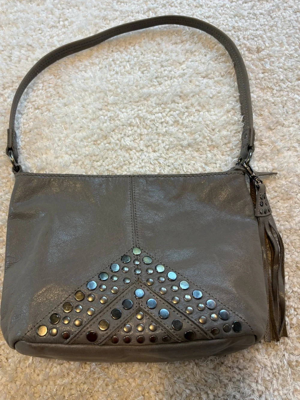 The Sak Grey Leather Hobo with Studded Accent and Tassel